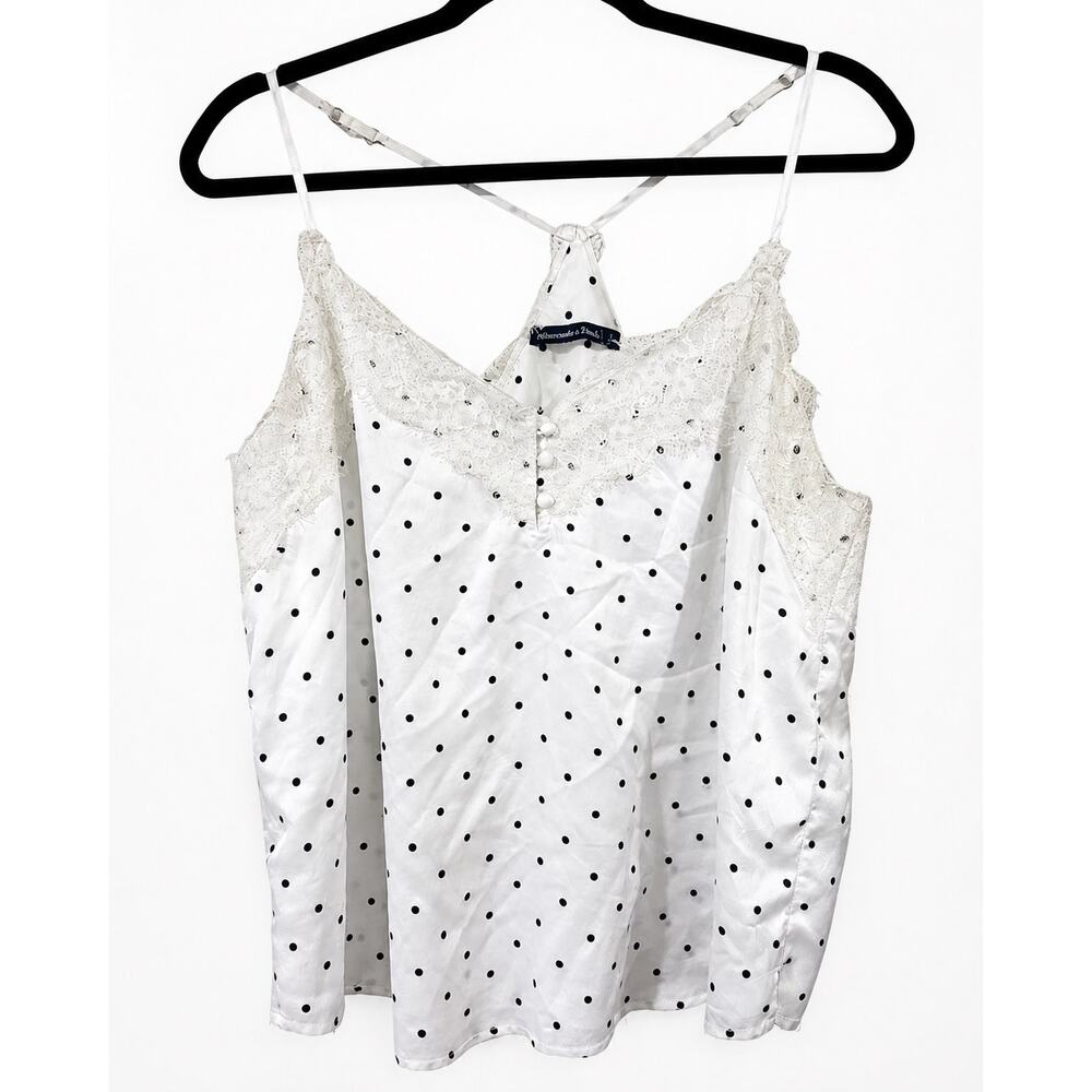 Abercrombie Fitch Womens Large White Polka Dot Lace Satin Cami Y2K Coquette Top